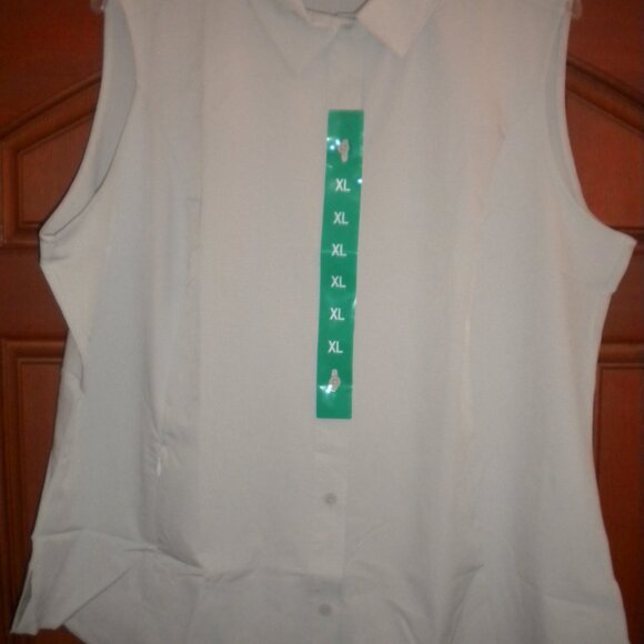 Eddie Bauer Women's Size XL Stretch Gray Button Front Sleeveless Tech Shirt NWT - Picture 3 of 6